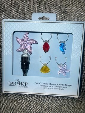 The Bar Shop Sea Life Wine Charms & Bottle Stopper - new in box